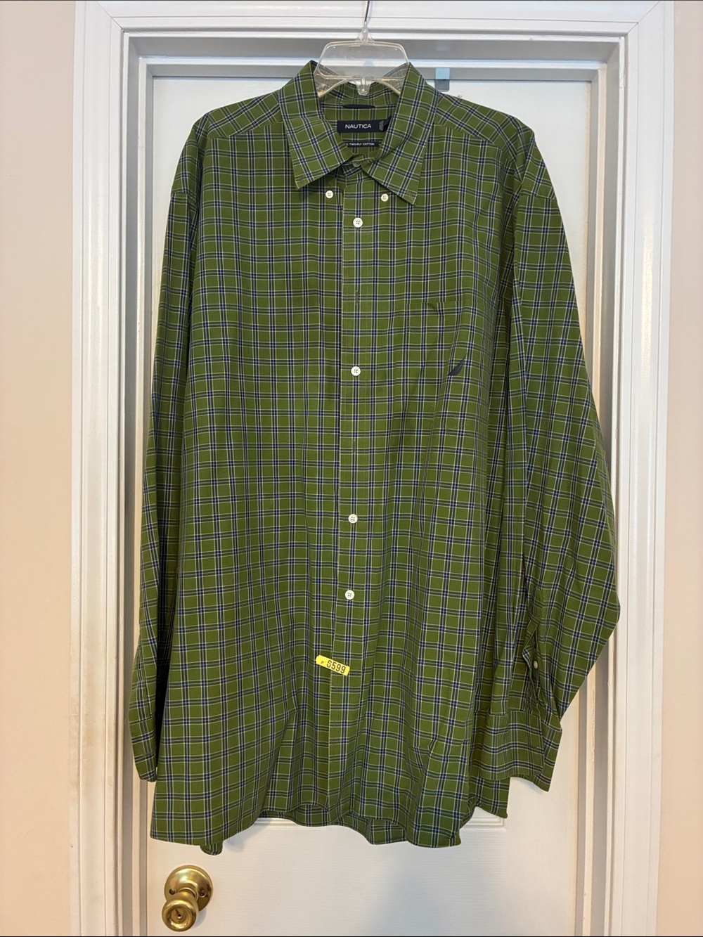 Men’s 2XLT flawed Nautica Olive Green Plaid Long-Sleeve Button-Up Shirt